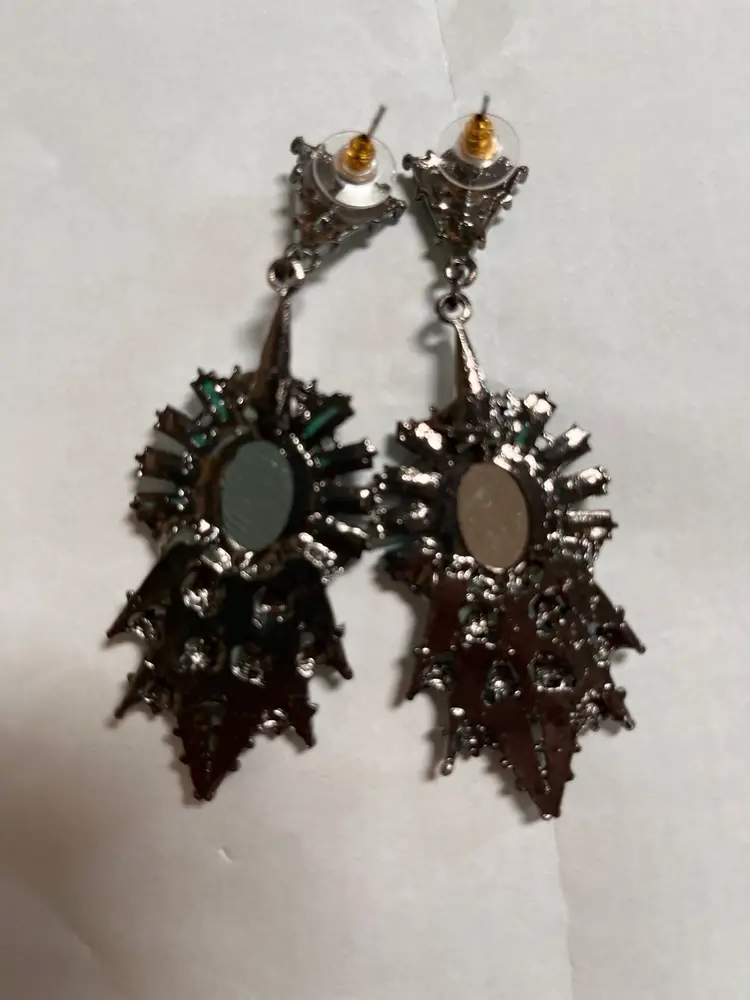 Art Deco Green Crystal  Mirrored Lucite And Rhinestone Pierced Earrings 