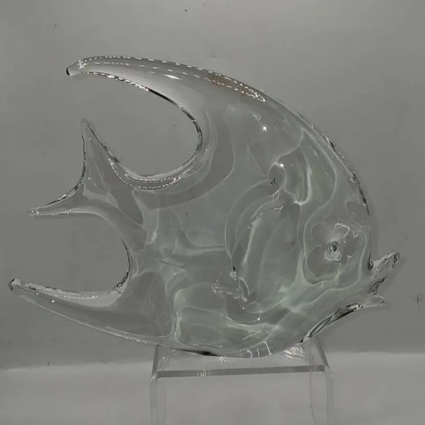 Vintage Murano Hand Blown Clear Glass Angelfish 6.75 x 5.25" Figurine