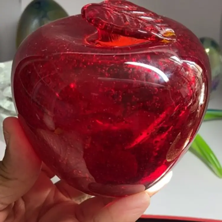 Red Glass Apple Paperweight, 3.5"