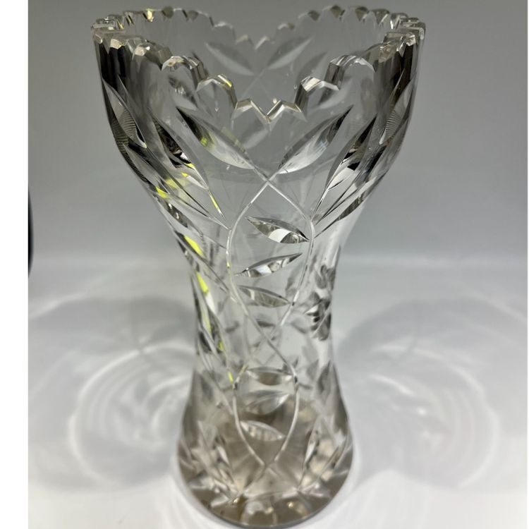 Vase- Corset- American Brilliant Cut Glass- Sawtooth Rim- Antique- Possibly Johnson- Carlson- 8”