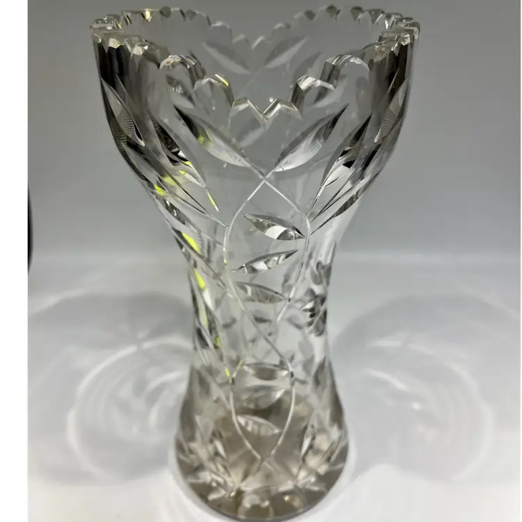 Vase- Corset- American Brilliant Cut Glass- Sawtooth Rim- Antique- Possibly Johnson- Carlson- 8”