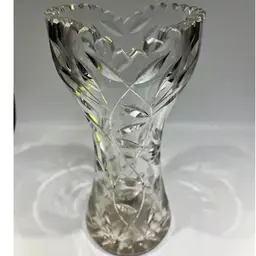 Vase- Corset- American Brilliant Cut Glass- Sawtooth Rim- Antique- Possibly Johnson- Carlson- 8”