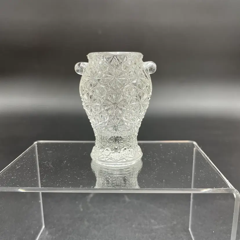 Miniature Clear Glass Urn Planter Vase Daisy and Button Pattern