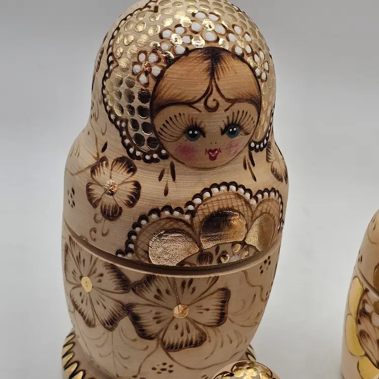 Vintage Russian matryoshka wooden nesting dolls 5 Signed