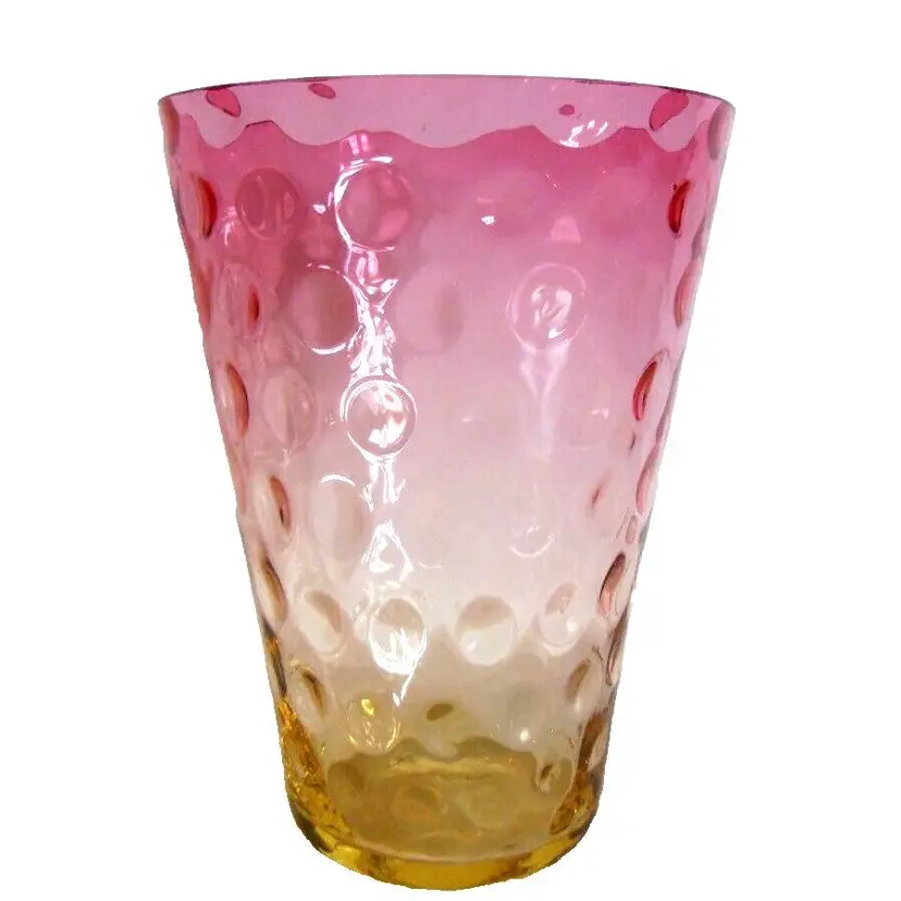 Antique Bohemian Czech Glass, Amberina / Rubina Inverted Thumbprint Vase, GORGEOUS!