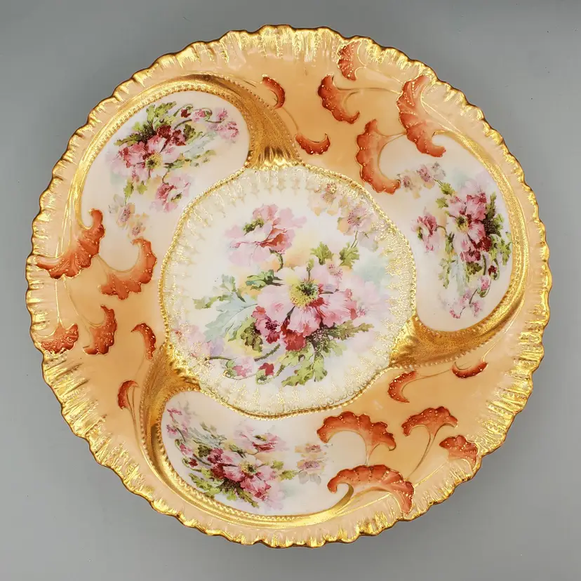 #021 Stunning Antique OLS St Kilian Oscar Schlegelmilch Bowl Gold Roses, Germany