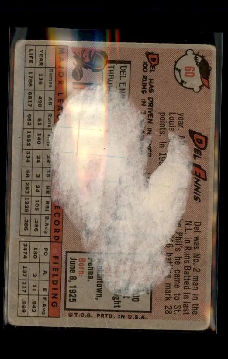 1958 Topps #60a Del Ennis - (pk4) - St. Louis Cardinals