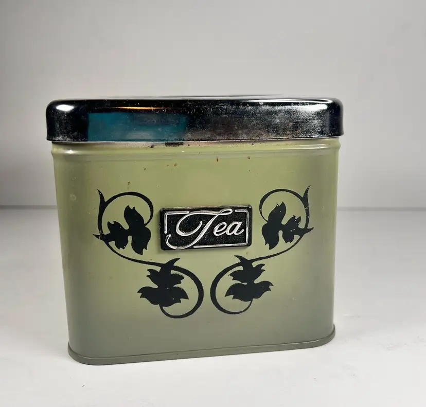 Vtg 1960s Tea Avocado Green Kitchen Canister Tin  Kitchen Canada