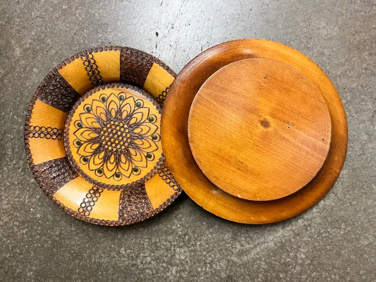 Two Carved Wood Folk Art Decorative Polish 7.5 Plate