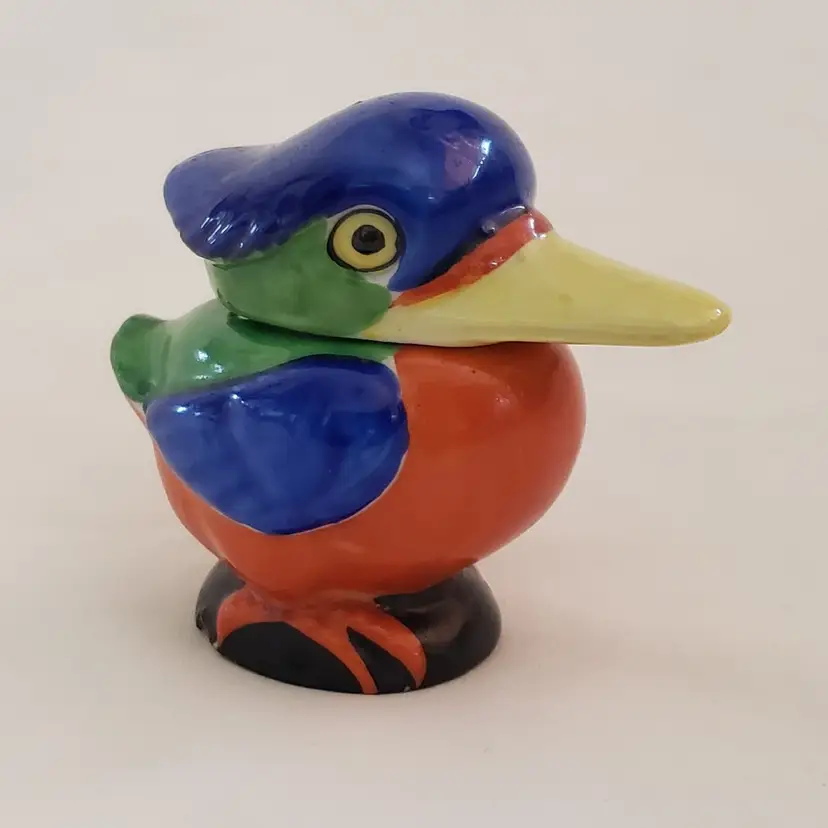 Kookaburra Covered Condiment Bowl NO Spoon Hand Painted 2 5/8" Tall Japan Vintage