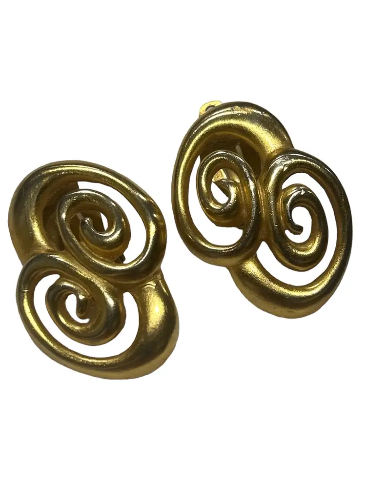 Anne Klein Vintage Earrings AK Swirl S Earrings Gold Tone Clip On