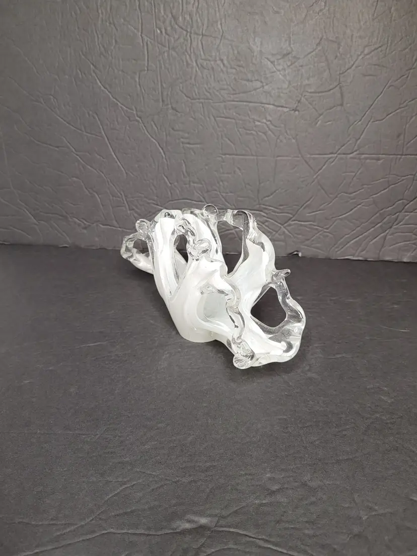 Gorgeous Handblown Art Glass Napkin Holder White and Clear Excellent