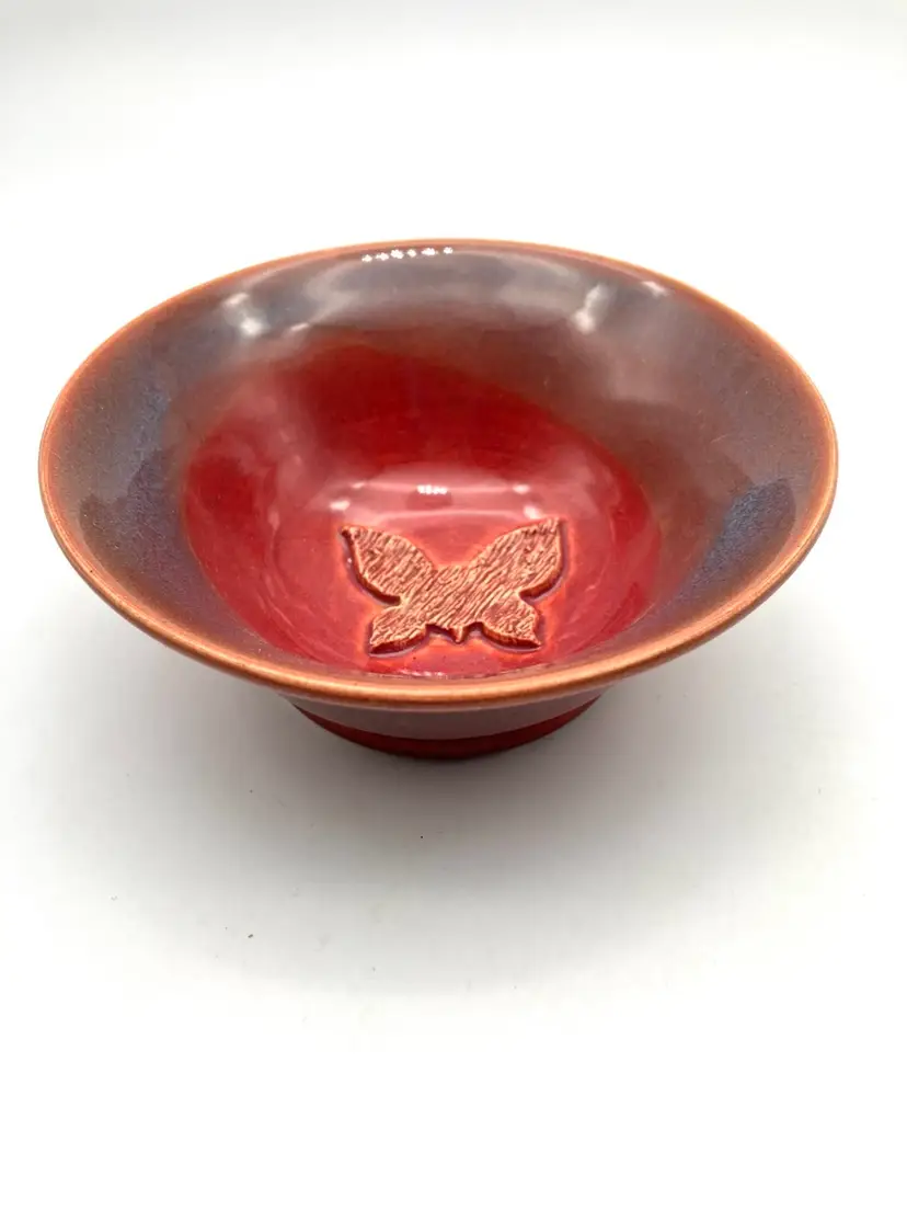 BIN - Studio Pottery Bowl With Butterfly On Bottom.