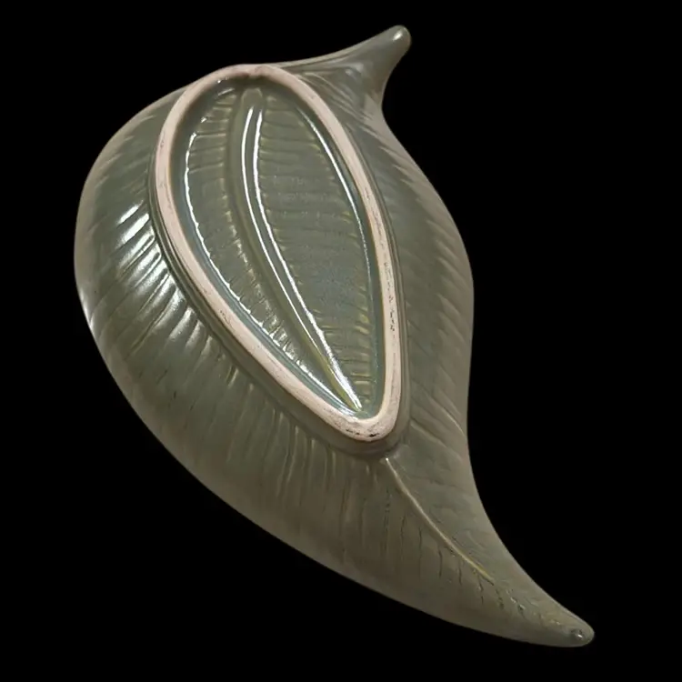 Iridescent Green Leaf Mid Century Trinket Dish