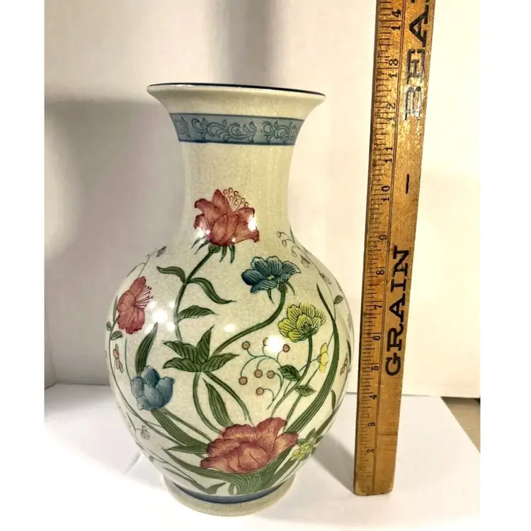 Signed Andrea by Sadek Vase 6603 Handed Painted Porcelain 12.5” Floral Flowers Japan