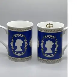 Pair Of Queen Elizabeth Diamond Jubilee Porcelain Tea Cups