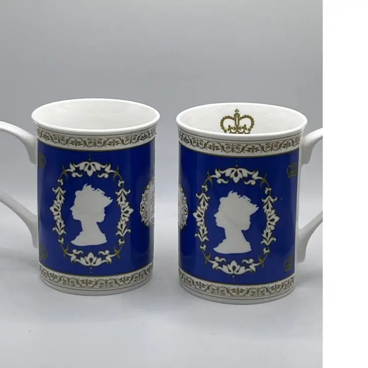 Pair Of Queen Elizabeth Diamond Jubilee Porcelain Tea Cups