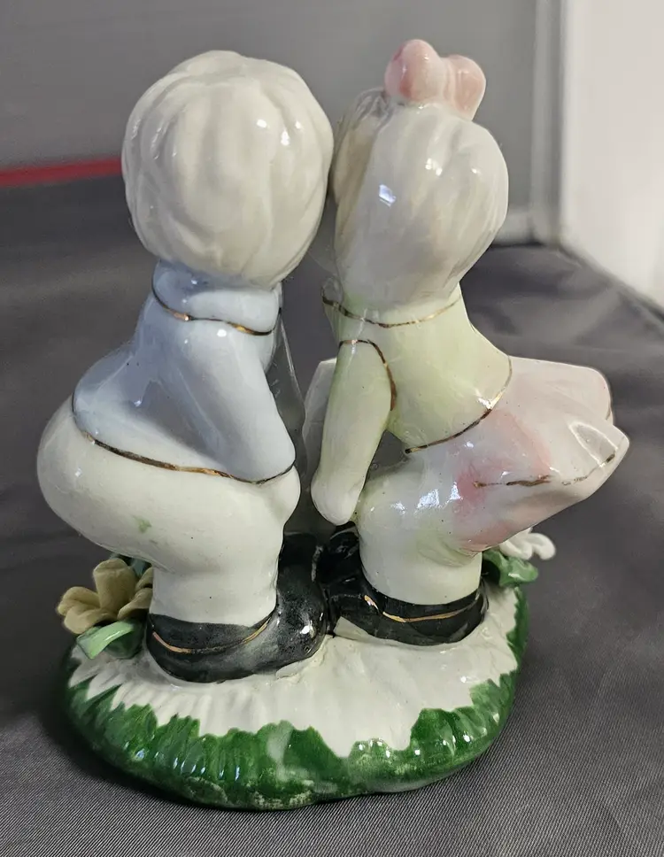 Vintage Pen Holder -Little Boy and Girl- Adorable for a Desk in the Office