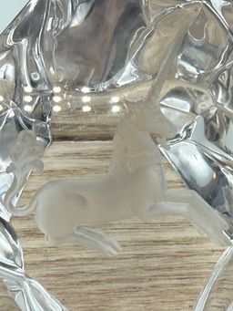 Val St Lambert Etched Crystal Unicorn 🦄 Paperweight Signed