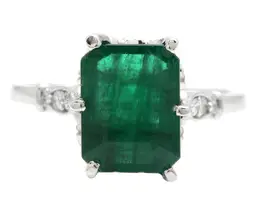 3.38Ct Natural Emerald & Diamond 14K Solid White Gold Ring