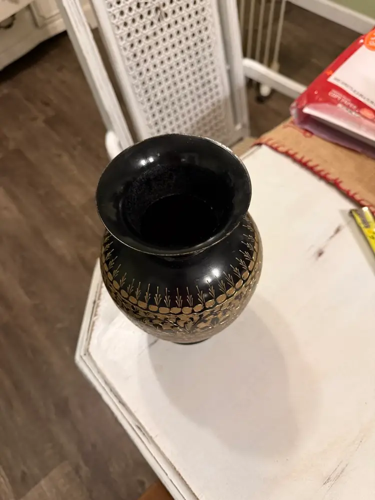 Vintage Brass/metal Vase w/Hand-Etched/Carved? Flowers Pattern