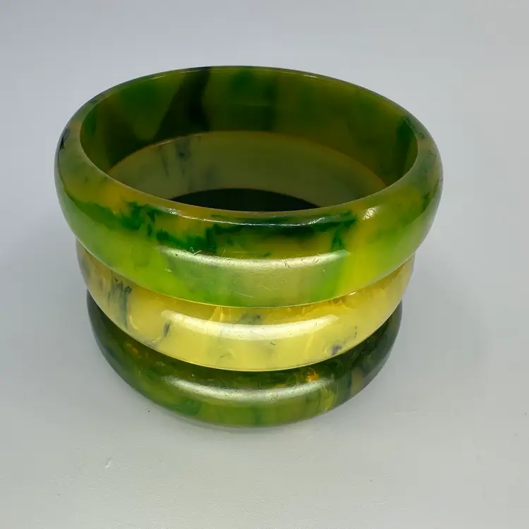 Marbelized Bakelite Green Bangle Bracelets .5” CHOOSE 1