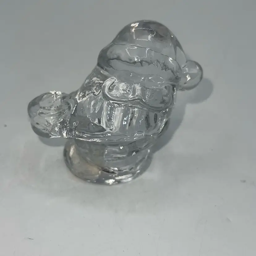 Santa candle Holder Clear Glass Biedermann Sticker Vintage 2 Inches Christmas