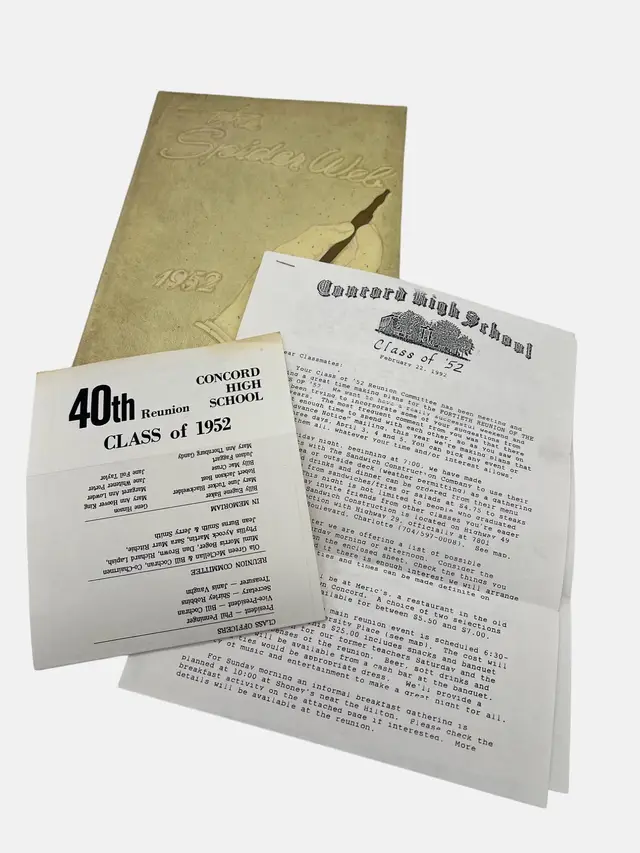Vintage 1952 The Spider Web Yearbook Concord High School NC w/ 40th Reunion Info