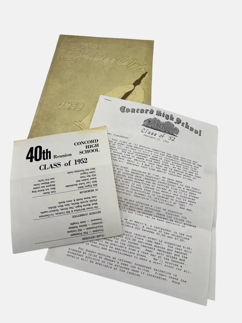Vintage 1952 The Spider Web Yearbook Concord High School NC w/ 40th Reunion Info