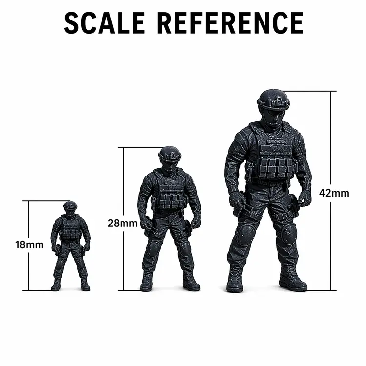 28mm Police SWAT Figures, 1:56 Scale Resin Miniatures, 4-Piece Unpainted Gray