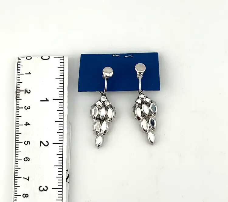 Vintage Silver Tone Rhinestone Screw Back Earrings 1.75”