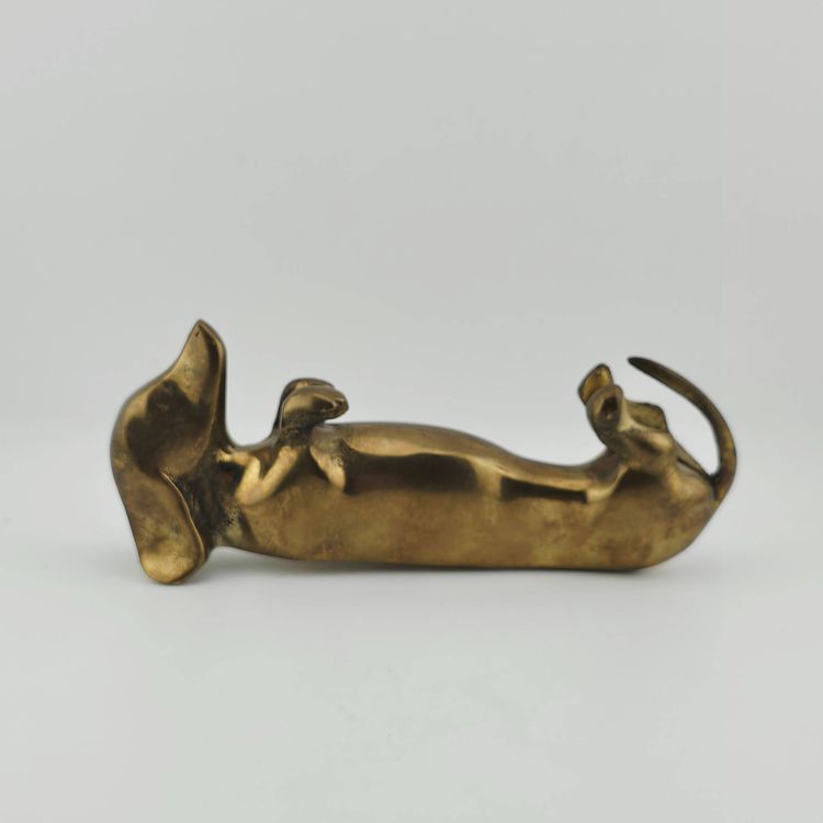 Vintage Brass Weiner Dog Layin on Back