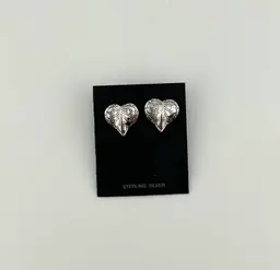 Vintage Sterling Silver Leaf/Heart Pierced Earrings .5”