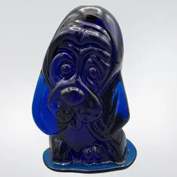 Viking Glass Bluenique Bassett Hound Figurine or Paperweight Cobalt Blue 4 in