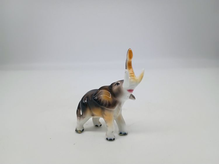 Vintage Miniature Bone China Elephant Figurine Trunk Up For Luck