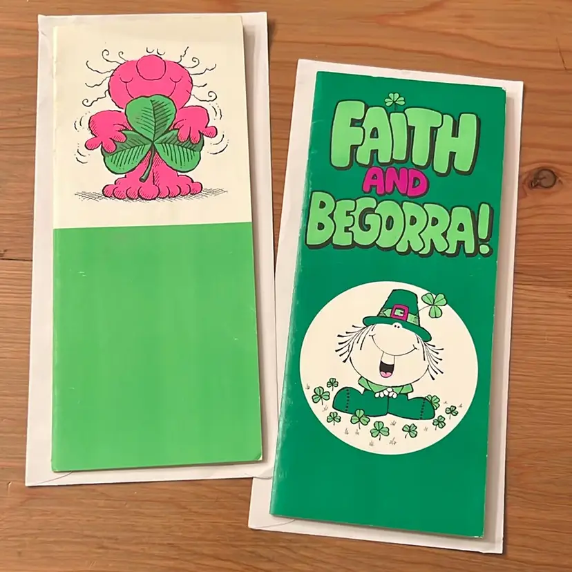 Vintage St Patrick’s Day Cards (2) w Envelopes 9.25” x 4”