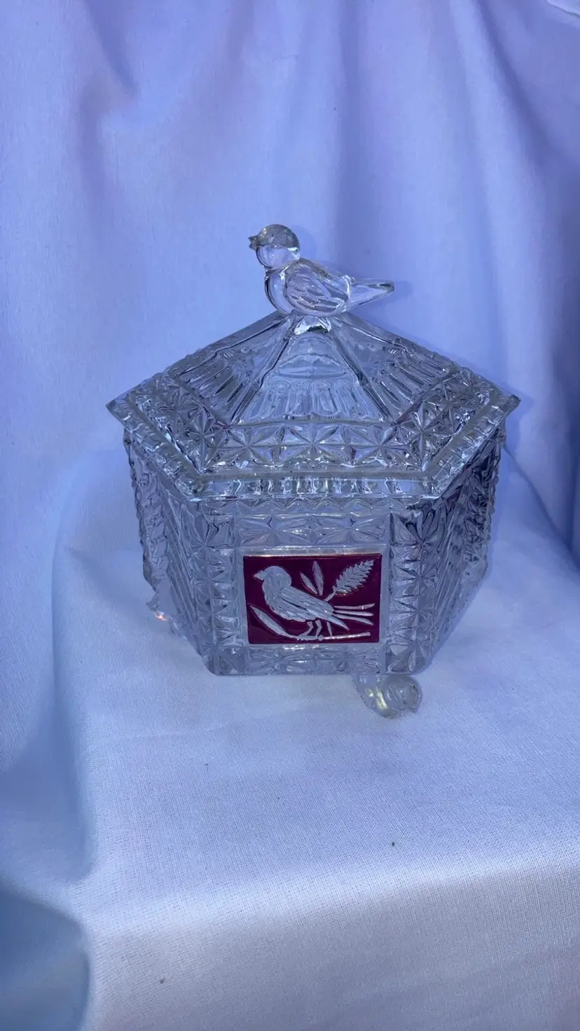 Hofbauer  Ruby Red Glass Lidded Bird Jar