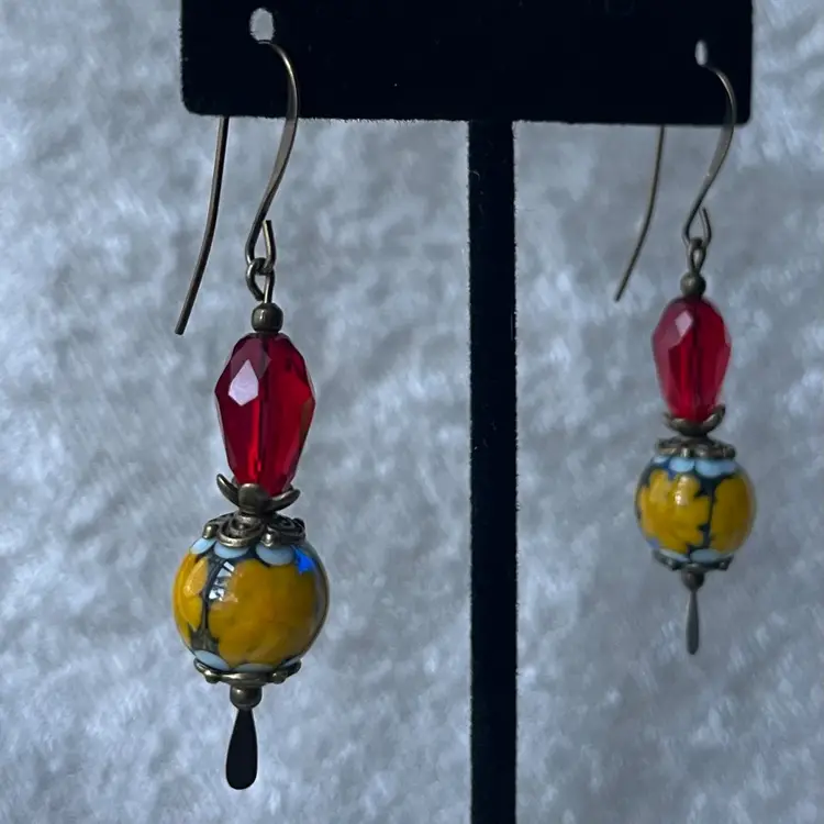 #62 "Choosin' the Yellow Rose" Series - Mini Perfume Bottle - Handmade by Me -- Lampwork Glass Earrings