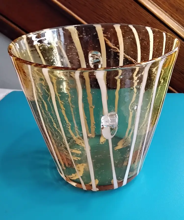 Vintage Murano Ice Bucket Amber & White Art glass