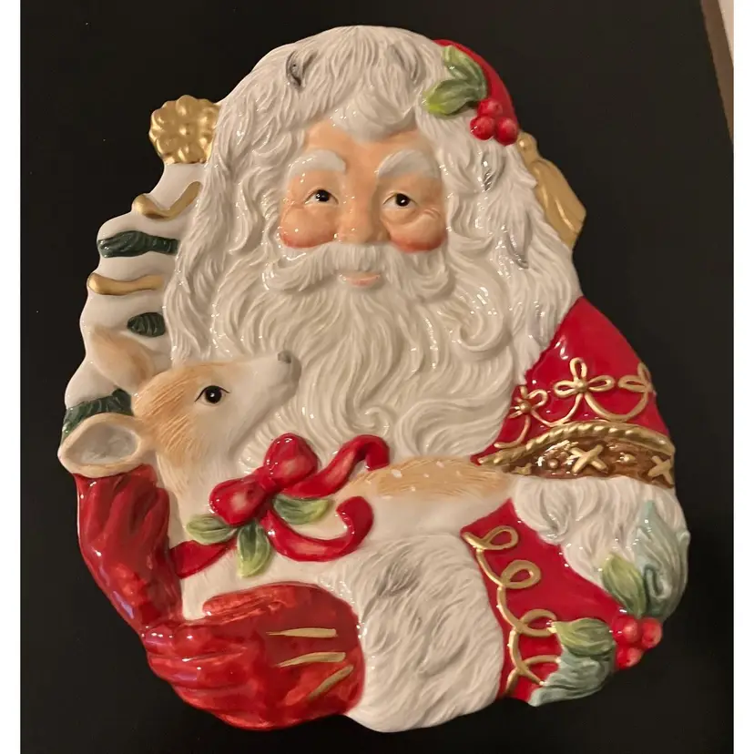 Retired FITZ AND FLOYD Yuletide SANTA DEER CANAPE PLATE