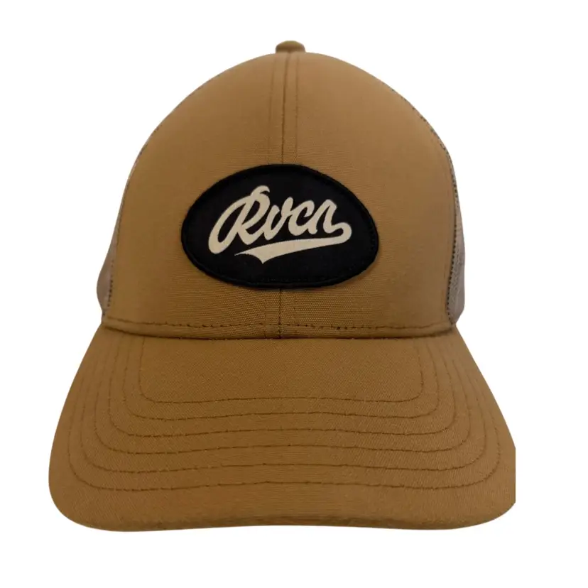 RVCA Work Script Patch Logo Unisex Camel Color Trucker Style Snapback