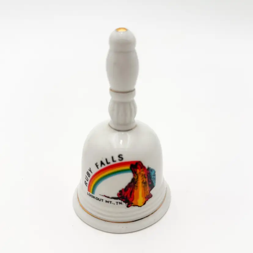 Ruby Falls Souvenir Porcelain Bell Lookout Mountain Tennessee Rainbow Gold Accent B25