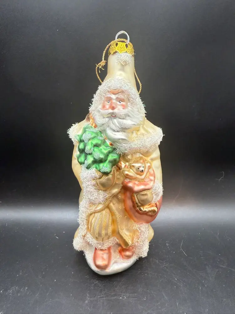 Vintage Hand-Blown Glass Santa Claus Christmas Ornament - 9in