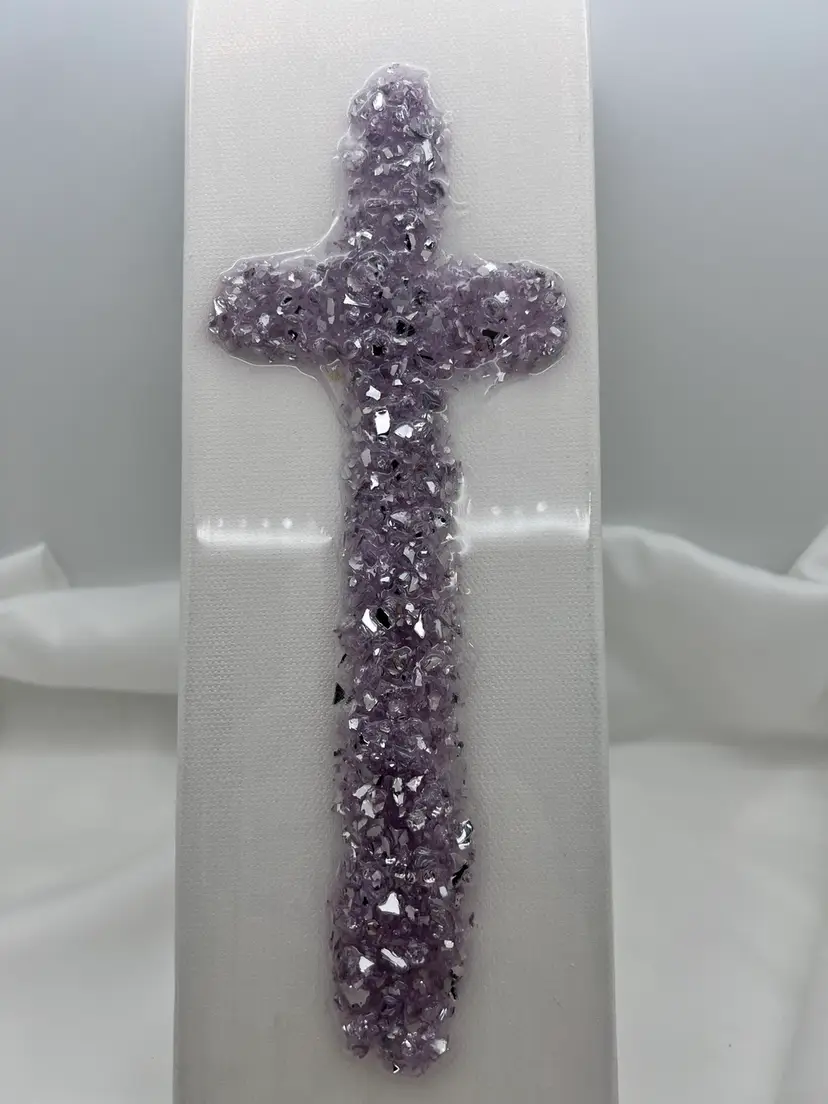 Crushed Glass And Resin Cross Artwork