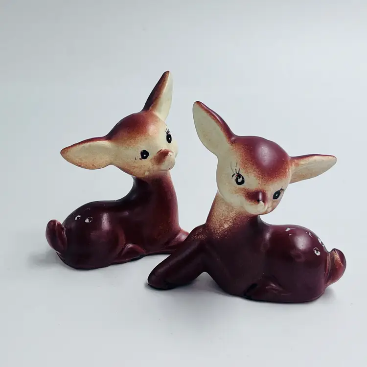Vintage 1950s Deer Salt and Pepper Shakers - Ceramic Fawn Pair Japan, Mid Century Kitsch Woodland Set, Christmas Decor