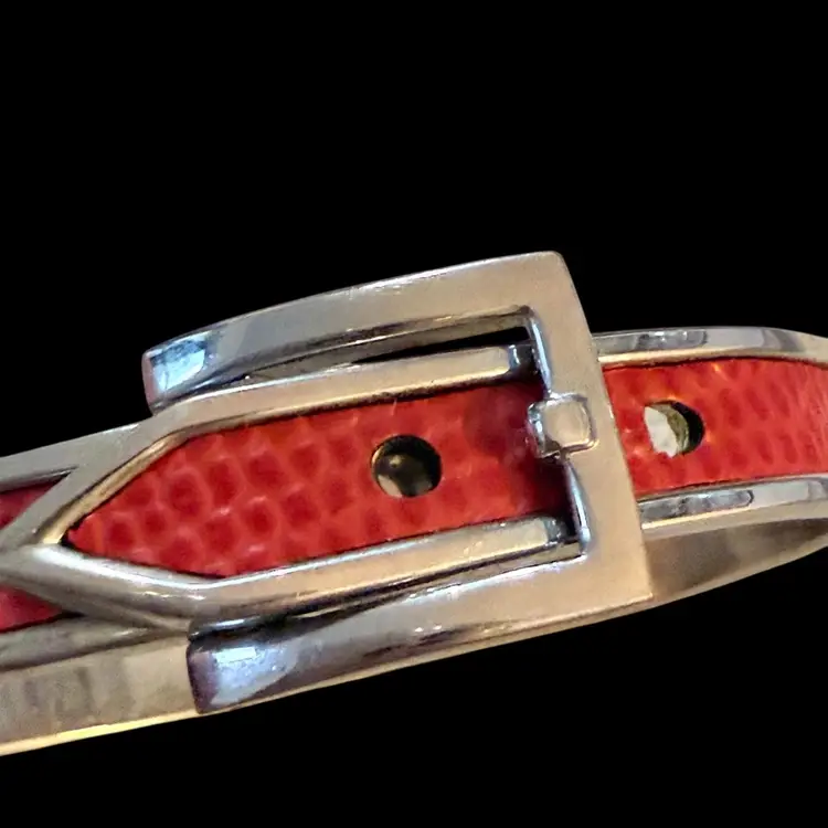 Red Faux Leather Silvertone Adjustable Buckle Bangle Bracelet