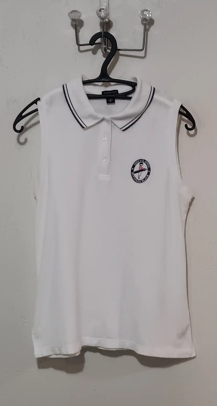 VTG 2002 Women's U.S. Open Bethpage Black sleeveless polo shirt Sz S Runs Big EUC