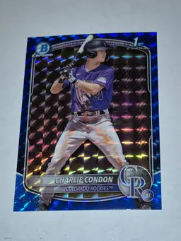 Charlie Condon 2025 Bowman Chrome 1st Bowman Blue Geometric Refractor /150 BCP-75 Rockies