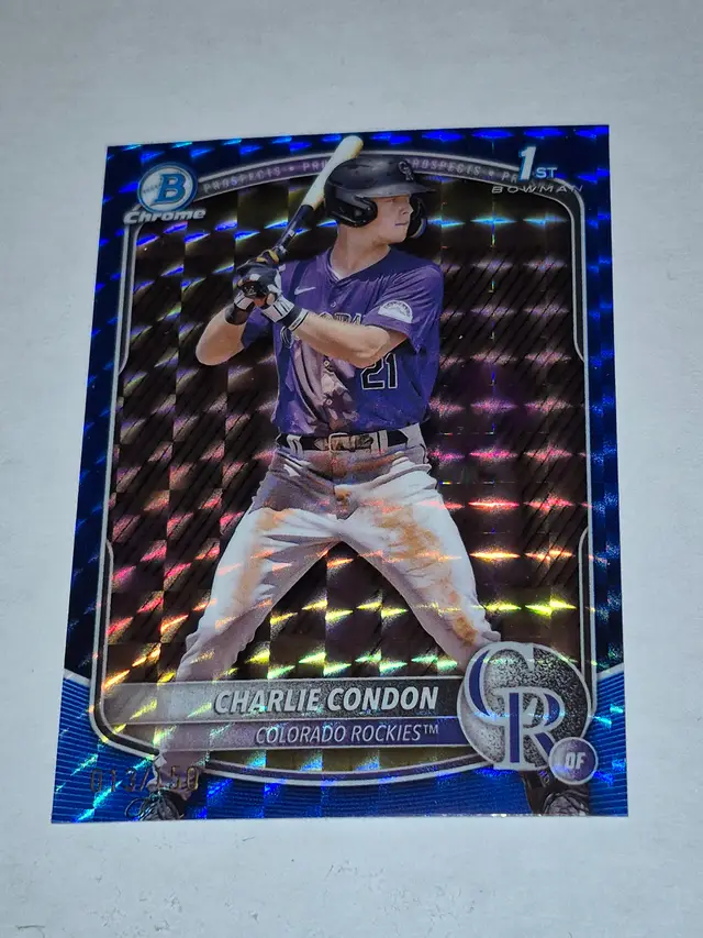 Charlie Condon 2025 Bowman Chrome 1st Bowman Blue Geometric Refractor /150 BCP-75 Rockies
