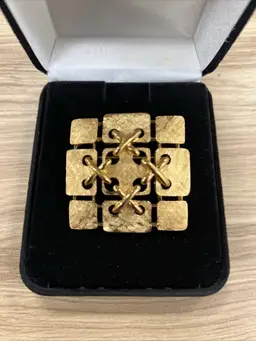 Vintage Monet Brooch Pin Gold Tone Geometric Signed EUC